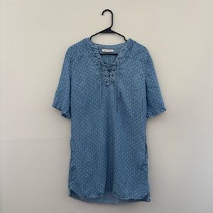Philosophy Light Blue Chambray Lace Up Short Sleeve Dress
